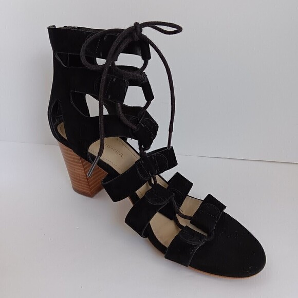 Marc Fisher Women's Black Suede Strappy Lace Up Block Heel Sandals Size 7.5 - Picture 3 of 6